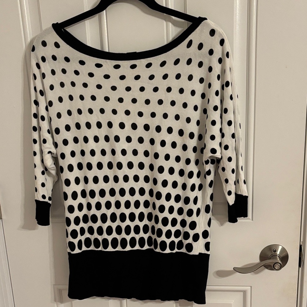 White House Black Market Black and White Polka Dot Sweater